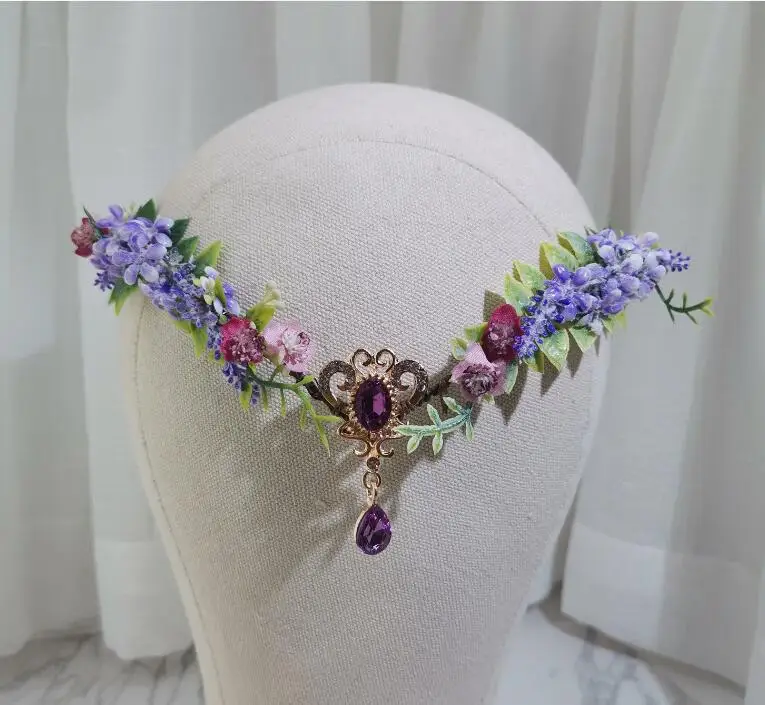 Fairycore Enchanted Forest Crystal Hair Tiara Elf Hairband Elvish Hair Jewelry for Gift