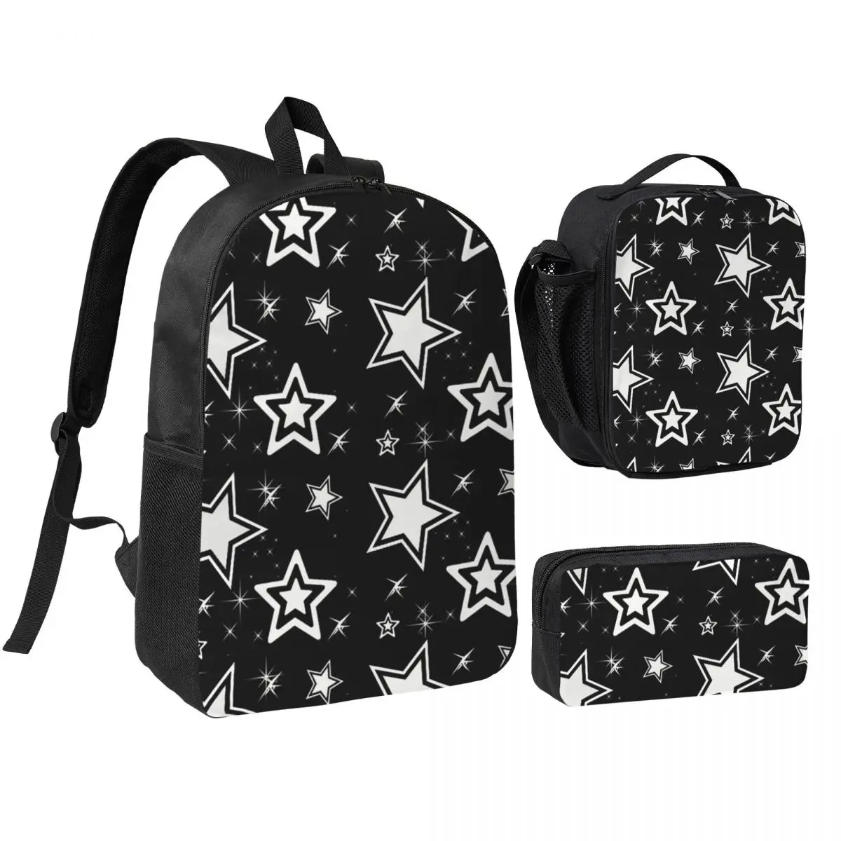 Star In Black Background Backpack Boys Girls BookBag School Bag Shoulder Bags 3ps Insulated Lunch Bag Pencil Case
