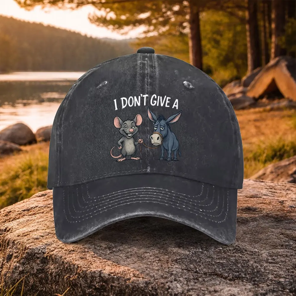 Casual Versatile Mouse Donkey Fun Print Washed Baseball Cap, Suitable for Golf, Casual Wear And Outdoor Activities, Unisex Golf