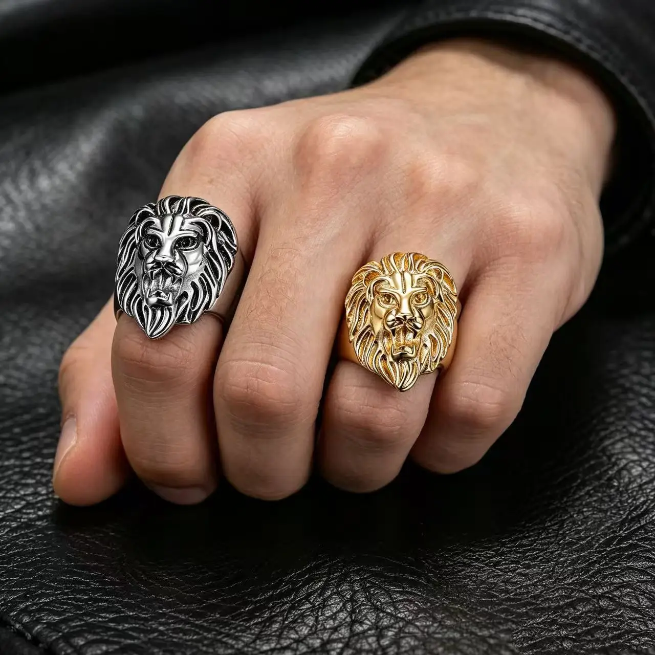 Herren 3D Löwenkopf-Ring aus 316L Edelstahl, Gotischer Punk Biker Statement-Ring, Wasserfester Tier-Totem-Schmuck für Männer – Detail 4