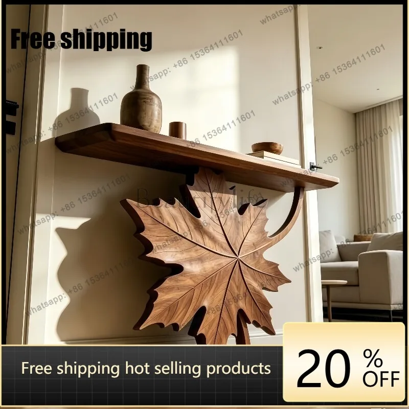 YJ 2026 New Italian New Chinese Style Solid Black Walnut Console Table Maple Leaf Carved Narrow Entryway Hallway End View Table