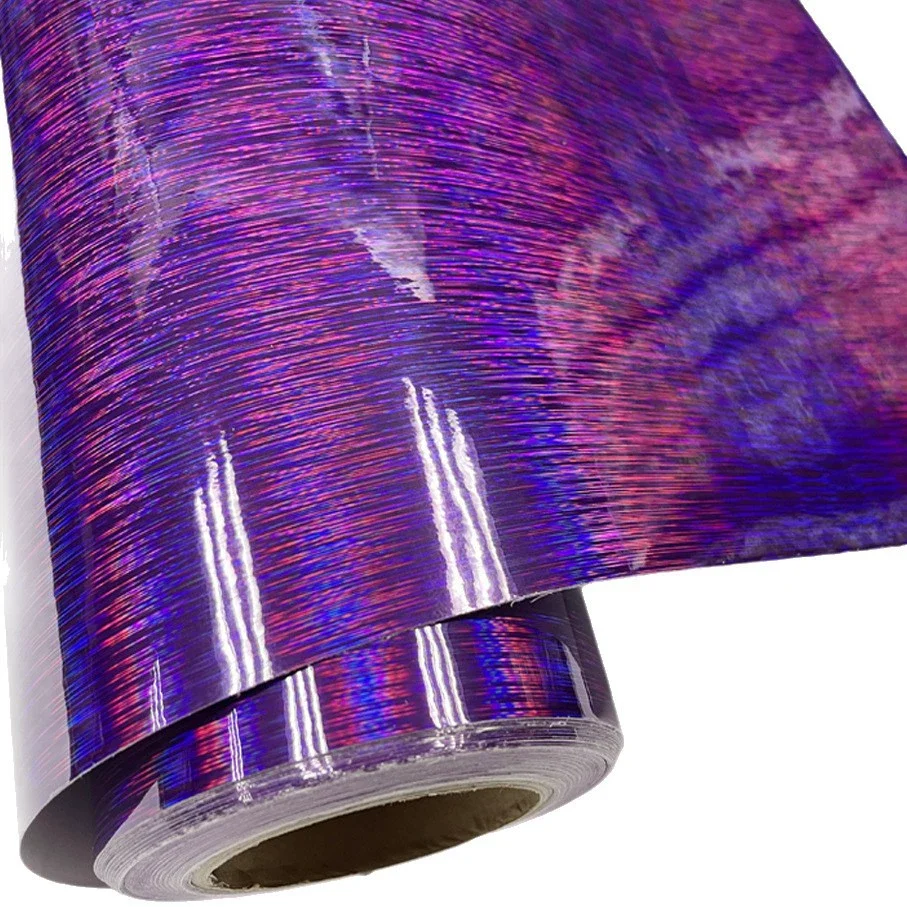

High Glossy Rainbow Holographic Purple Steel Brushed Vinyl Wrap Film DIY Self Adhesive Decal Sticker Car Wrapping Foil