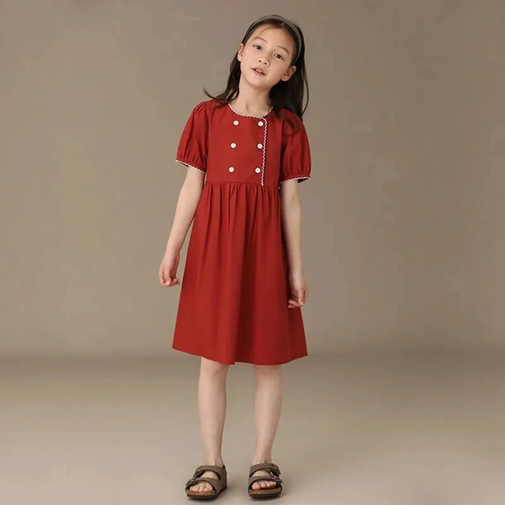 

Kids Girls Summer Dress 4-15Years Girl's Short Sleeve Cotton Dress Children Girl Clothing Big Kid Solid Outfits Dreses for Girls