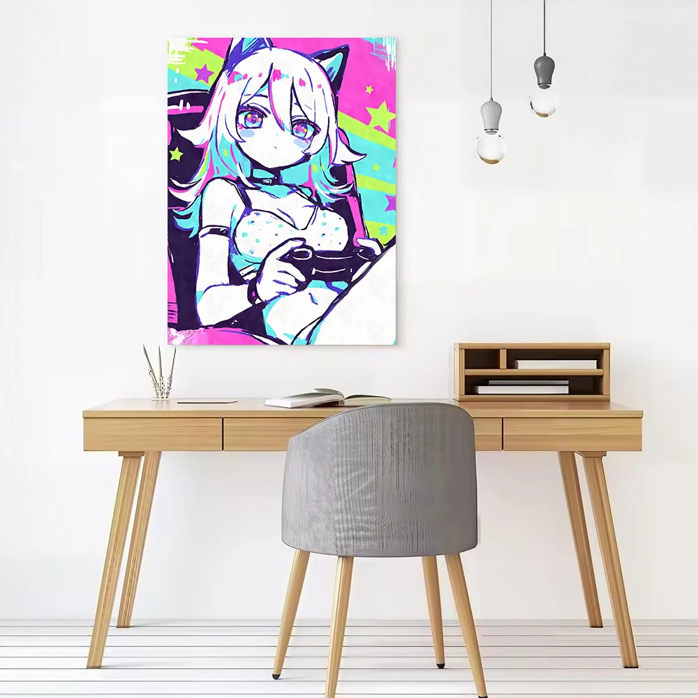 Gamer Girl With Cat Ears Pastel Canvas Poster Customizable Printed Canvas Painting Wall Art for Fans Decoration Living Room Home