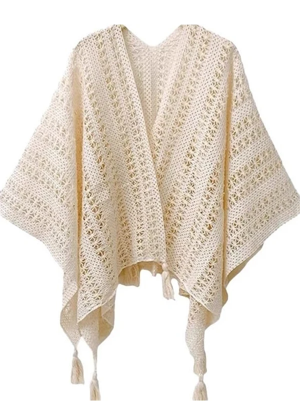

Korean Style White Knitted Shawl Women Summer 2026 New Ethnic Style Photography Outerwear Cloak Coat Hollow out Design