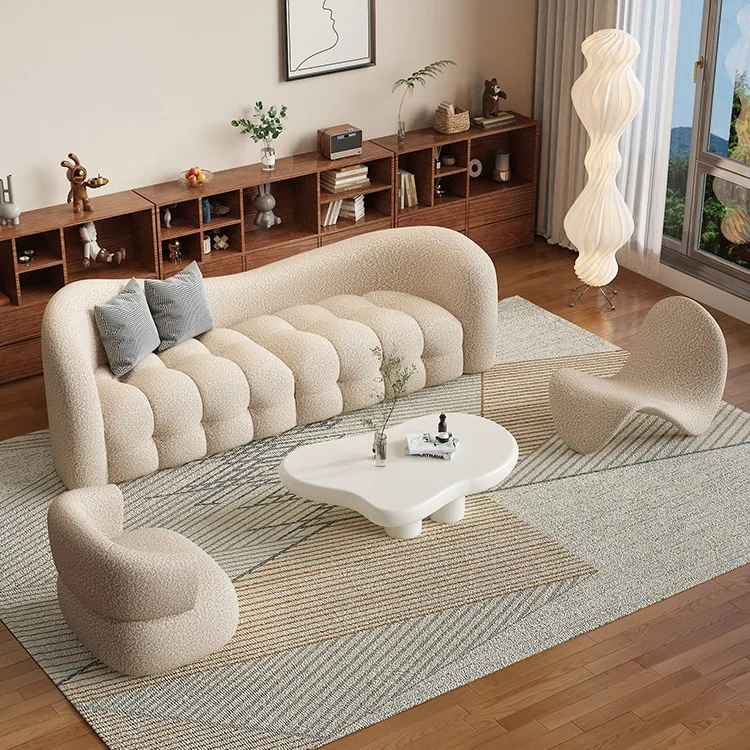 Nordic living room cream style lamb wool fabric sofa Internet celebrity beauty salon clothing store leisure area simple sofa