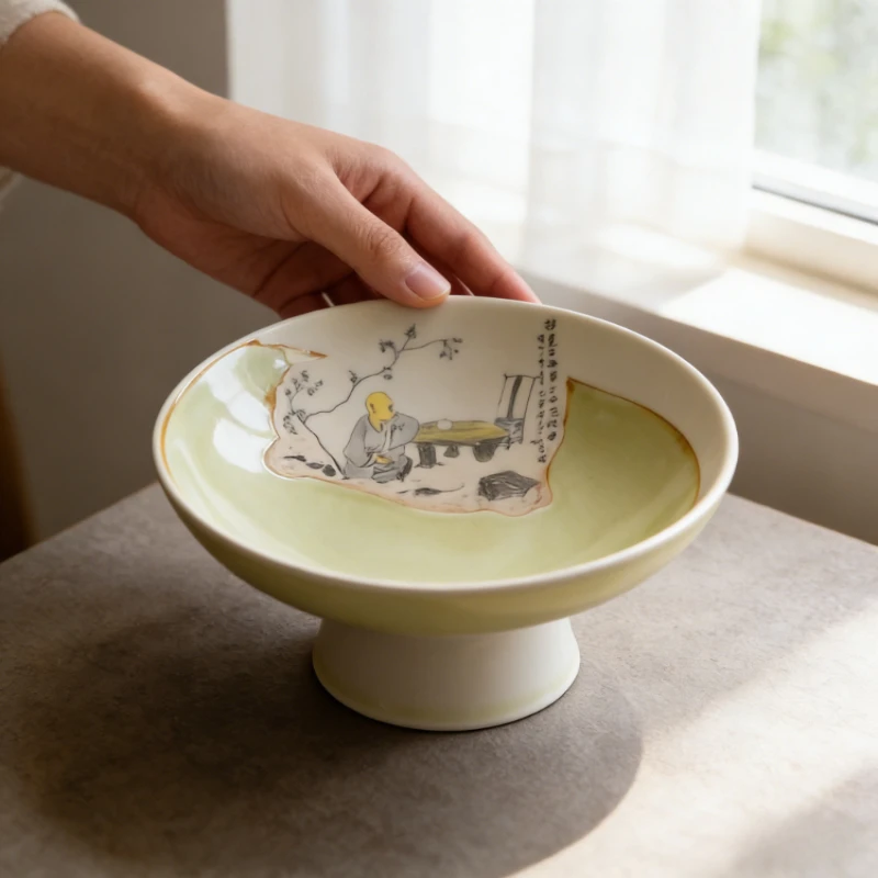 

Минималистичные винтажные китайские тарелки для выпечки в стиле дзен на высокой ножке, элегантный поднос для чая и закусок, изысканная фруктовница для дома