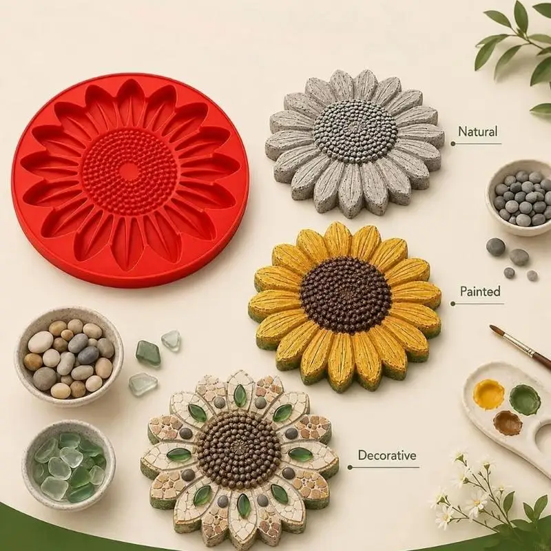 Outdoor Garden Stepping Stone Mold with Flexible Tray for Yard Paving and Project Work Gloves and Cleaning Brush