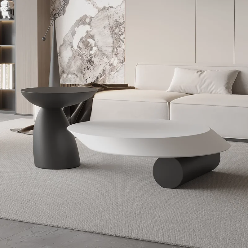 

Elegant Black and White Round Coffee Table Set with Unique Tapered Design for Modern Living Spaces