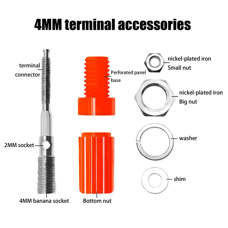 5Pcs DIY Accessories 4mm Banana Socket M3x45mm Binding Post Nut Banana Plug Jack Electrical Connector Terminal