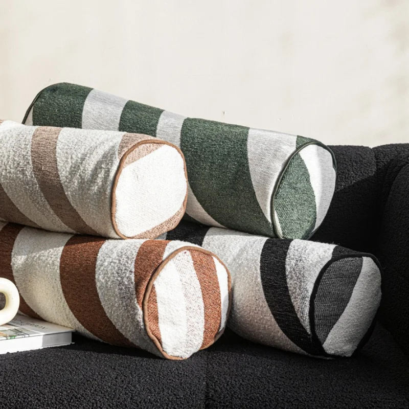 Candy Round Pillows Luxury Column Cushions Brown Green Stripe Decorative Pillow For Sofa Chair Bedding Home Decoration