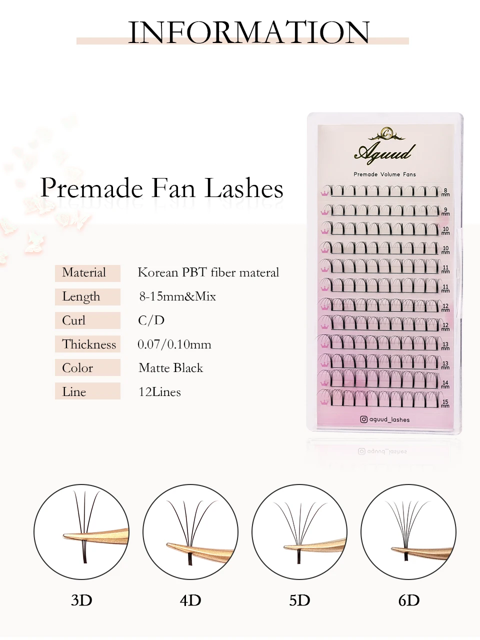 Schwarz 3d/4d/5d/6d vorgefertigte Volumen ventilatoren hand gefertigte flauschige individuelle Promaden fächer Wimpern langer Stiel russische Volumen Wimpern verlängerung – Detail 3