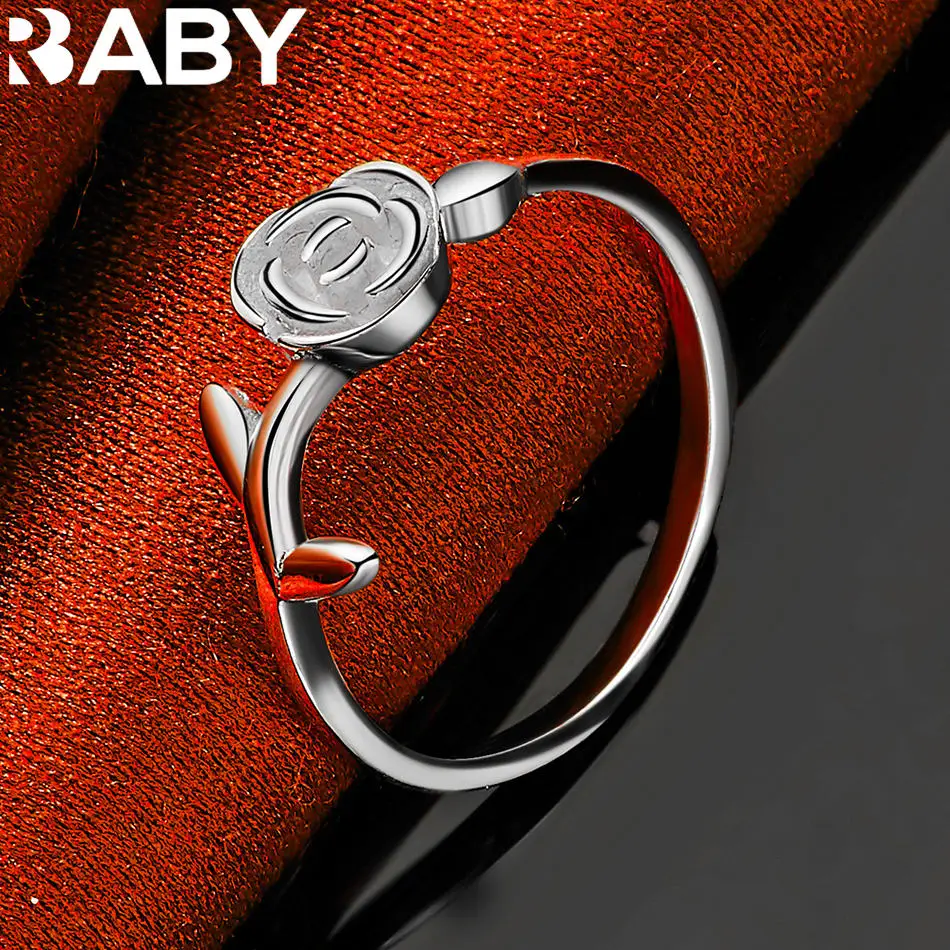 

URBABY 925 Sterling Silver Rose Open Wedding Ring For Women Fashion Jewelry Romantic Grace Noble Engagement Accessories