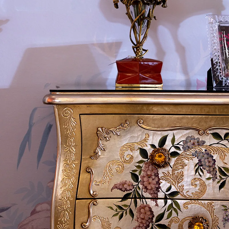 Luxury retro hand-painted, gold heavy industry solid wood villa foyer living room entrance cabinet