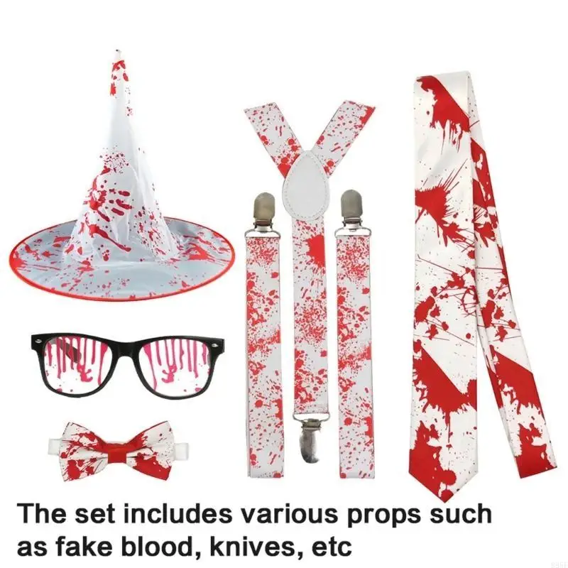 

B95F Splattered Blood Gloves Stockings Halloween Glasses Halloween Costume Set