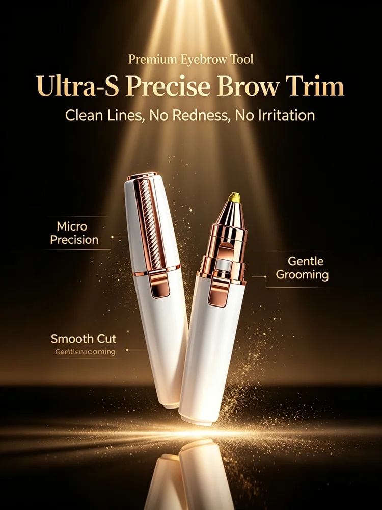 2-in-1 Eyebrow Trimmer And Facial Hair Remover Mini Razor Painless Device with Built-in LED Light for Makeup Preparation