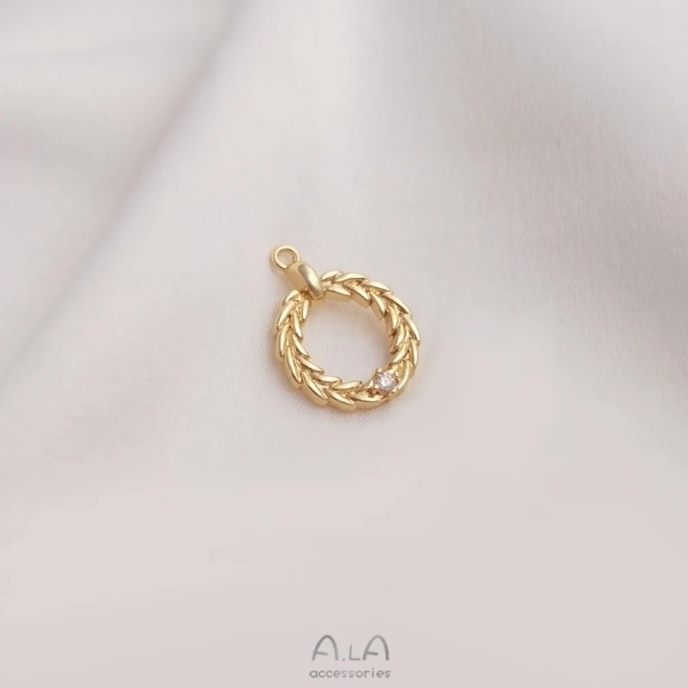 1 قطعة دلايات النحاس 14K الذهب اللون مطعمة الزركون آذان القمح دائرة قلادة DIY بها بنفسك اليدوية قلادة الترقوة أقراط اكسسوارات