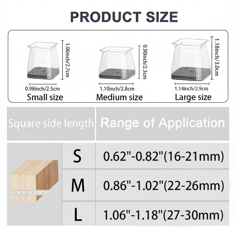 40 Square Solid Wood Chair Leg Protectors, With Transparent Silicone And Grey Felt Pads For Dual Protection