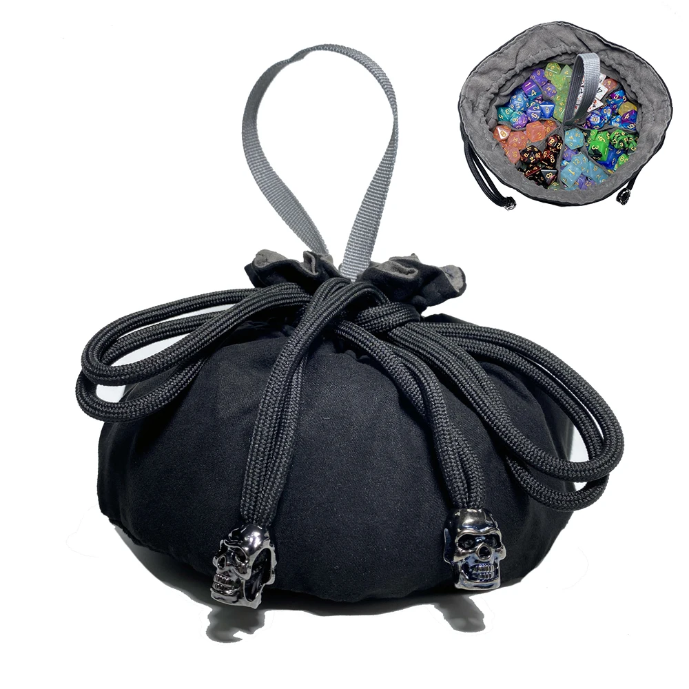 Large Dice Bag with Pockets Bag with Drawstring for RPG Game Storage Holder Entertainment