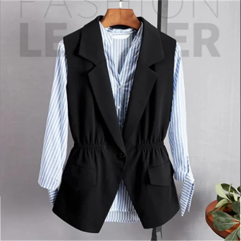 Large-Size Women's Vest Coat 2025 New Loose Slim Medium Long-Length Suit Waistcoat Female Fashion Outside Sleeveless Jacket Tops