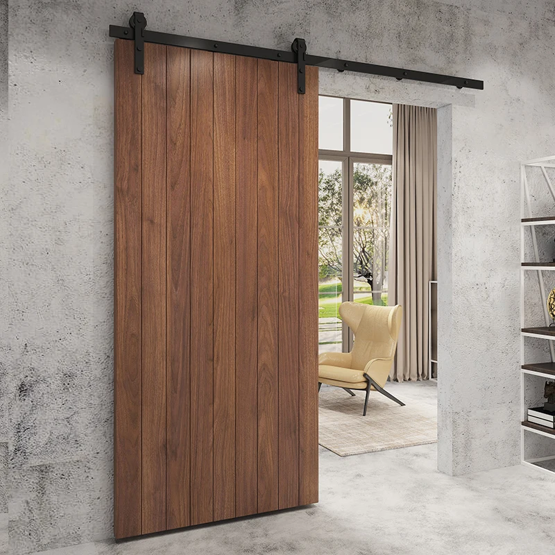 American-Style Modern Solid Wood Barn Door Custom-Made Waterproof Sliding Kitchen Bathroom Interior Door Hanging Track Hotels