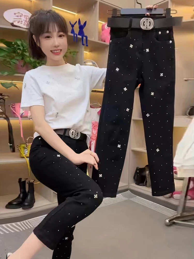 

Европейская станция, тяжелая промышленность, горячая дрель, вода, алмазная эластичная дымовая трубка с высокой талией, прямые брюки, универсальные, повседневные, новые