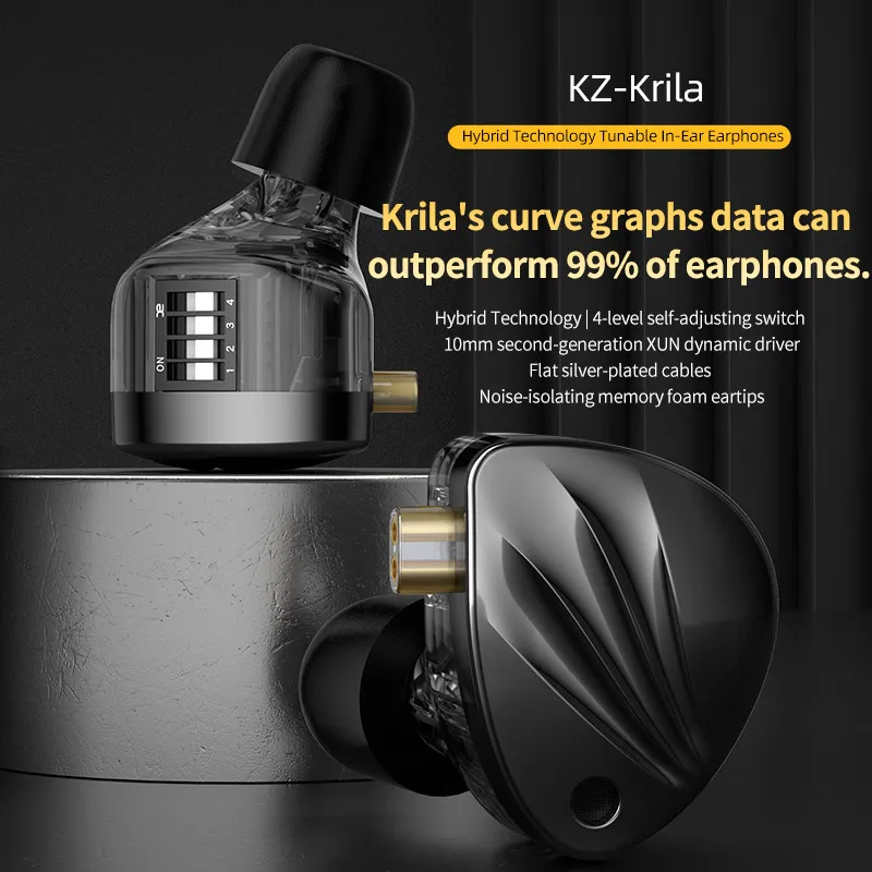 KZ Krila Tunable HiFi Earphones 1DD+1BA Balanced Armature High-End Sound Customizable Audio Profile ZSN Pro X