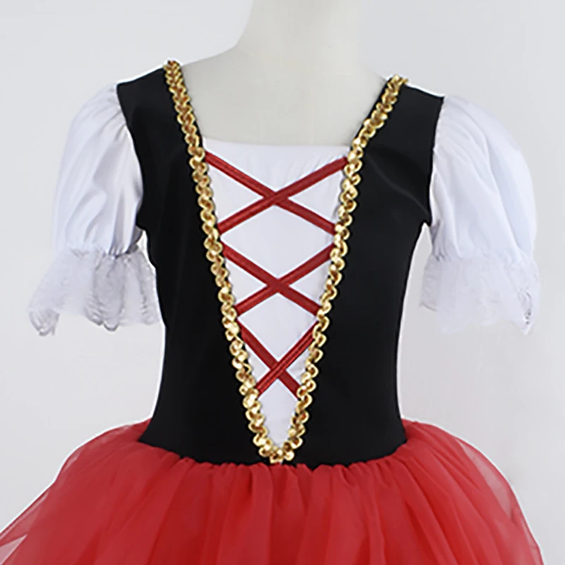 Robe Tutu de Ballet longue rouge pour filles, justaucorps de gymnastique, Costume de danse de princesse ballerine, tenue de fête d'anniversaire pour enfants