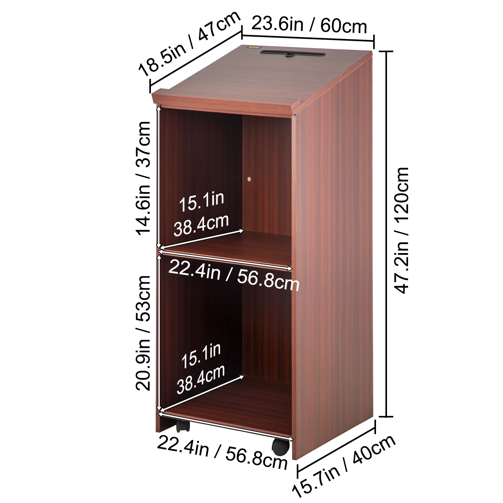 VEVOR Gỗ Bục 2X4 FT Lecterns Và Podiums W/4 Lăn Bánh Xe Nghiêng Mặt Vách Ngăn & Đĩa kệ Lắp Ráp Dễ Dàng Óc Chó