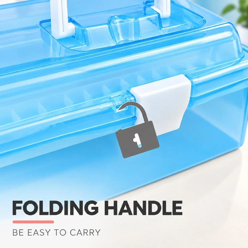 18x10x9.5cm Storage Container Bin 2 Layer Portable First Aid Box Removable Tray With Handle Storage Bins with Lids