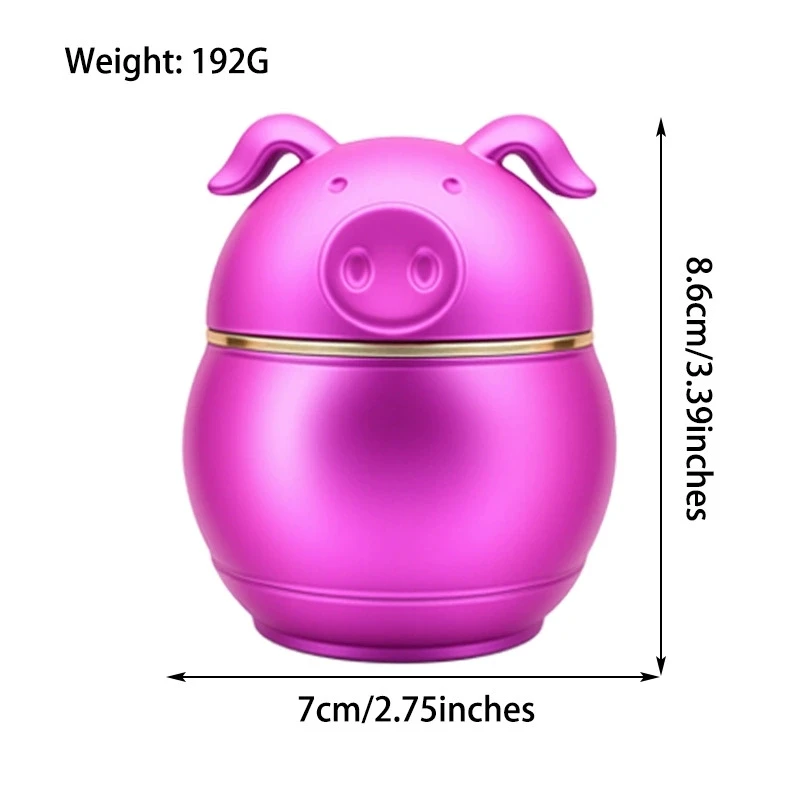 Cute Pig Herb Grinder 4 Layers Drum‑Shaped Zinc Alloy Metal Grinder Rubber Matte Paint Surface Tobacco Spice Crusher Smokiing