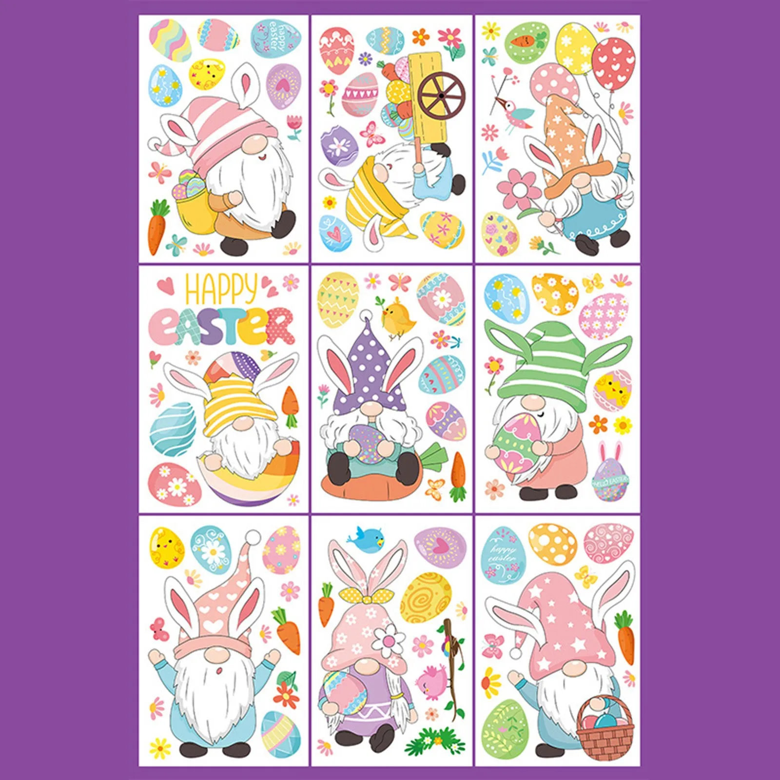 9 أوراق نافذة عيد الفصح يتمسك أرنب كبير بيضة عيد الفصح قزم شكل نافذة الشارات ملصقات لعيد الفصح متزلج ملصقات حزمة