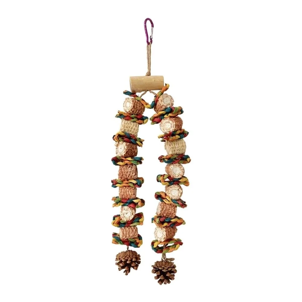 Wood Material Bird Chewing Toy Easy Installation Colorful Design Parrot Bite Toy Logs Nuts Included PureCorn Leaves
