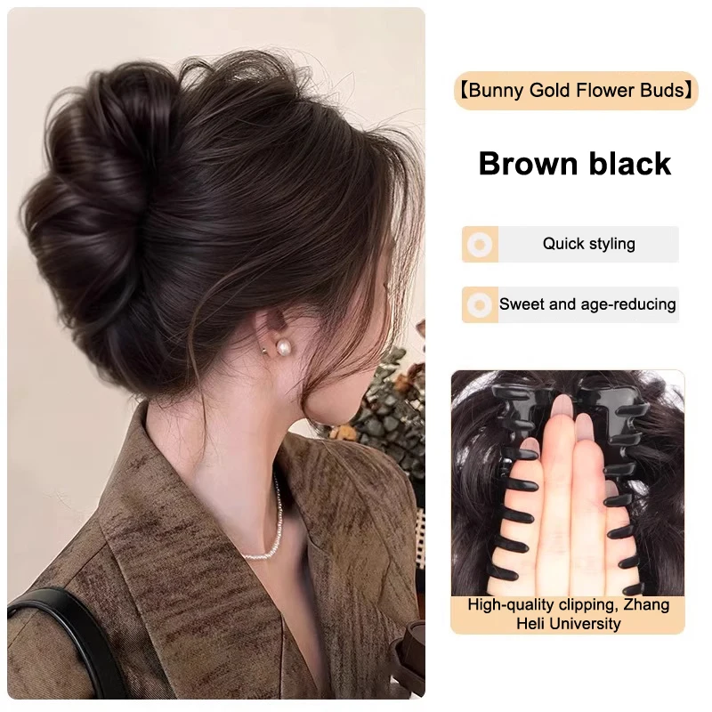 Women's Hair Wig Bun Fake Hair Fluffy Volumizing Realistic Hair Chicken Coop Head Clip On Hair Bun Wigs Asian Fiber Tail