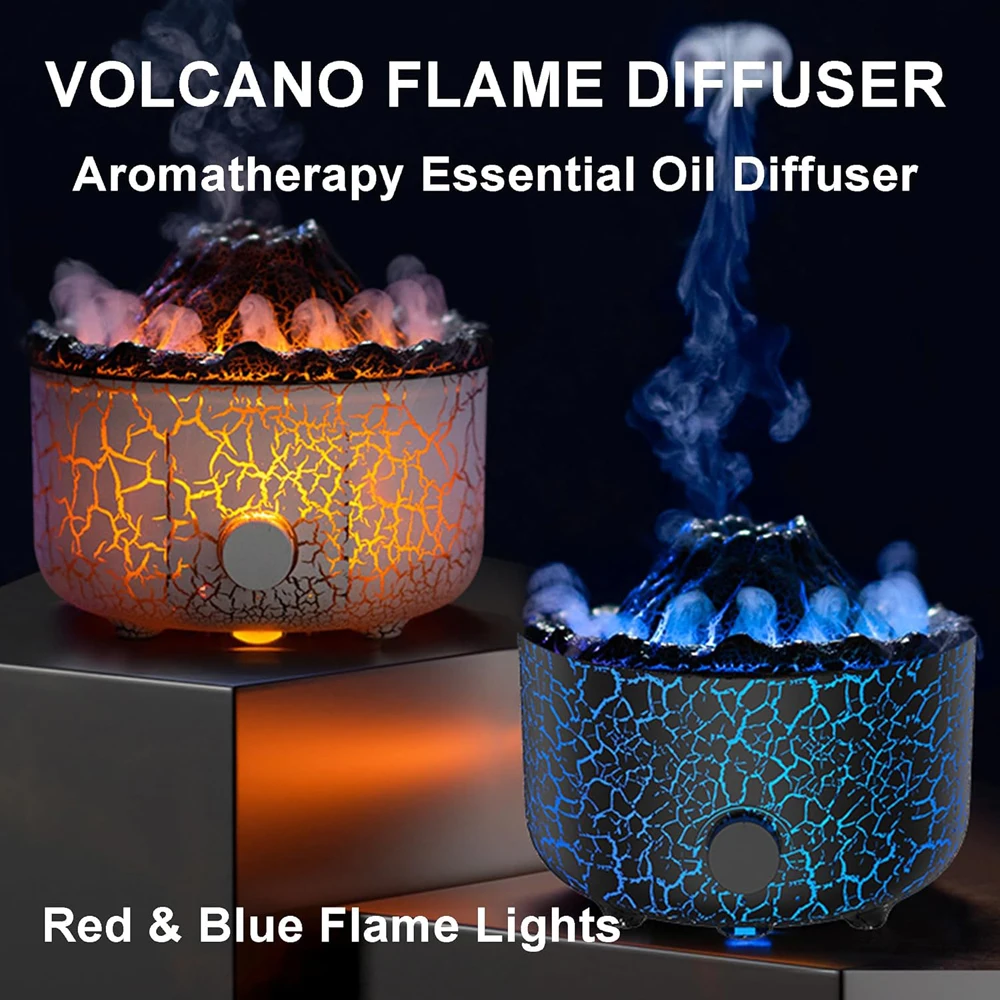 Volcano Flame Essential Oil Diffuser - 2-in-1 Cool & Warm Mist Humidifier, Color-Changing LED for Bedroom, Office, Yoga & Gifts