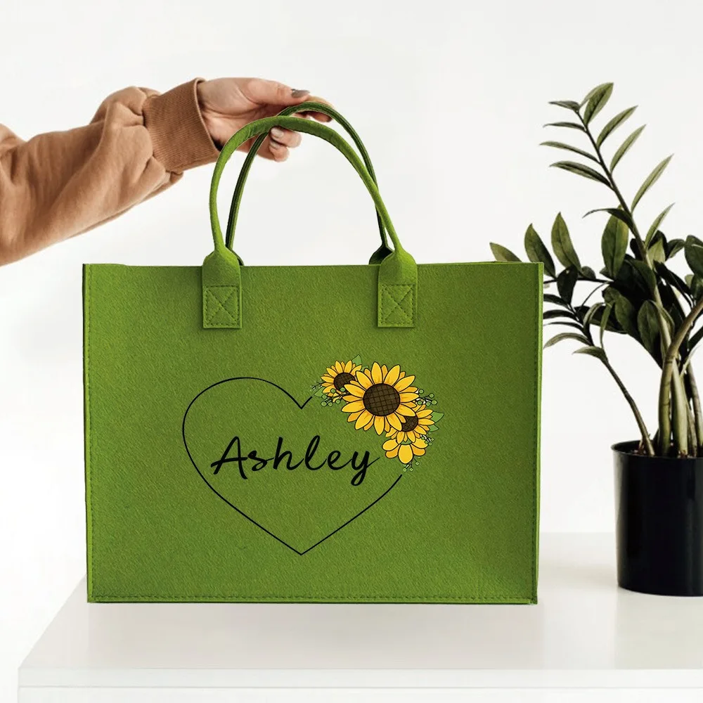 

Custom Name Felt Tote Bag, Large Capacity Work Commuter Shopper, Travel Beach Handbag, Birthday Holiday Wedding Mother's Day