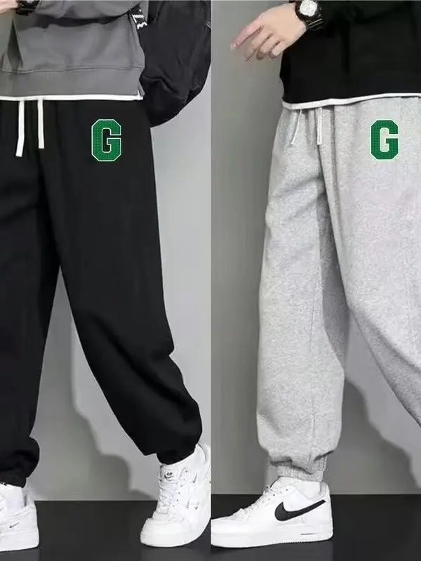 

plus Size Men's Fce Lined Thiened Casual Loose Sports Bla Print Long Pants Autumn Winter Straight Leg Polyester Fiber