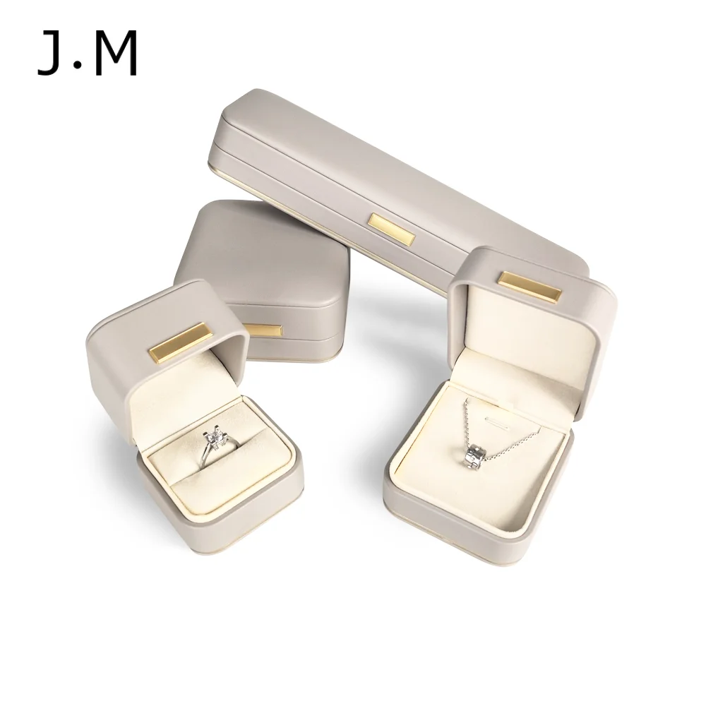 10Pcs/lot Grey Gold Buckle PU Leather Luxurious Jewelry Box Ring Earring Necklace Pendent Bangle Bracelet Jewelry Set Gift Box