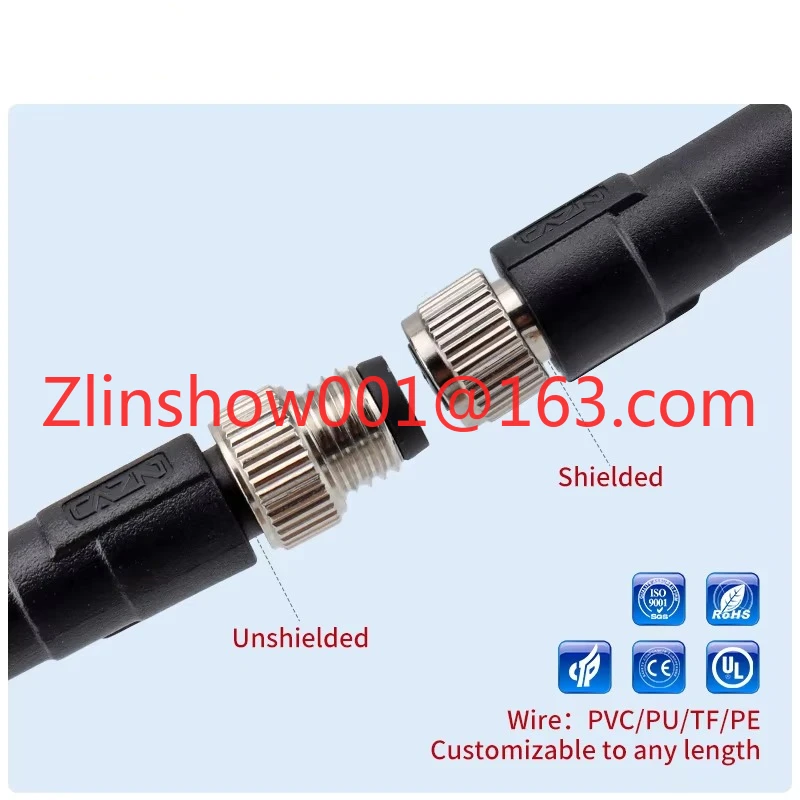 Plug Straight/Angle Male Female Overmolded Unshielded 3 4 5 6 8 Pin PVC PUR 1M Cable Connector