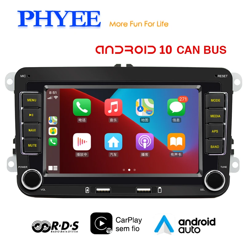 2 Din Car Android Wireless Carplay Bluetooth Handsfree Android-Auto RDS GPS Radio for Volkswagen Golf Mk5 Mk6 Jetta