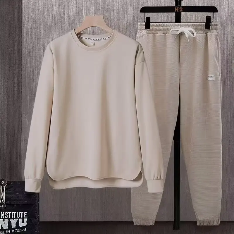 Sweatshirt long sleeved t-shirt men's casual sports suit thin design men's summer high-end matching round neck breathable cool t