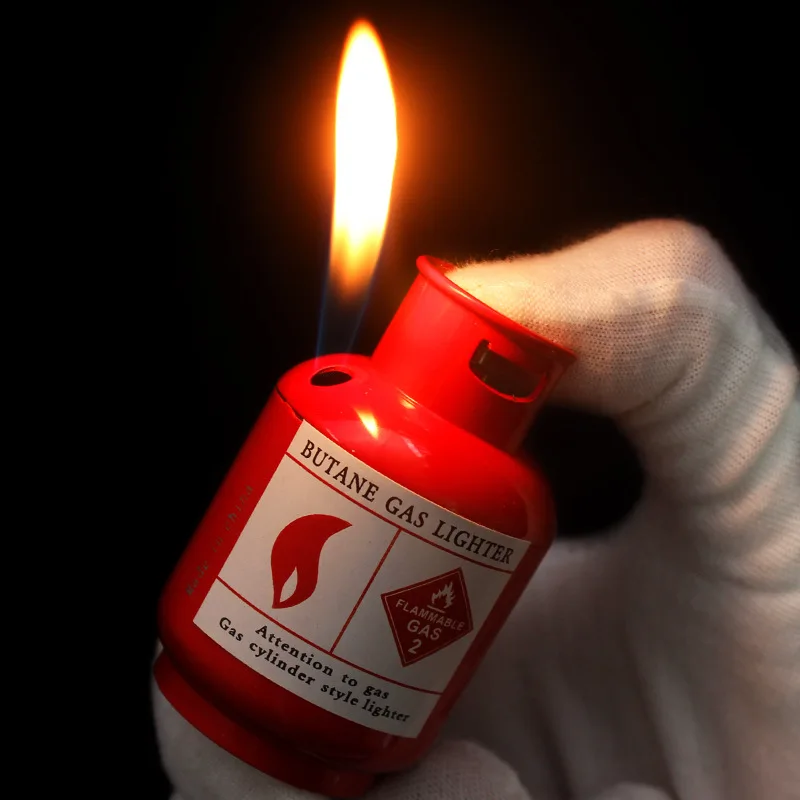 Metal Gas Canister Shaped Butane Gas Lighter Creative Personalized Fun New and Unique Open Flame Lighter Smoking for Men's Gift