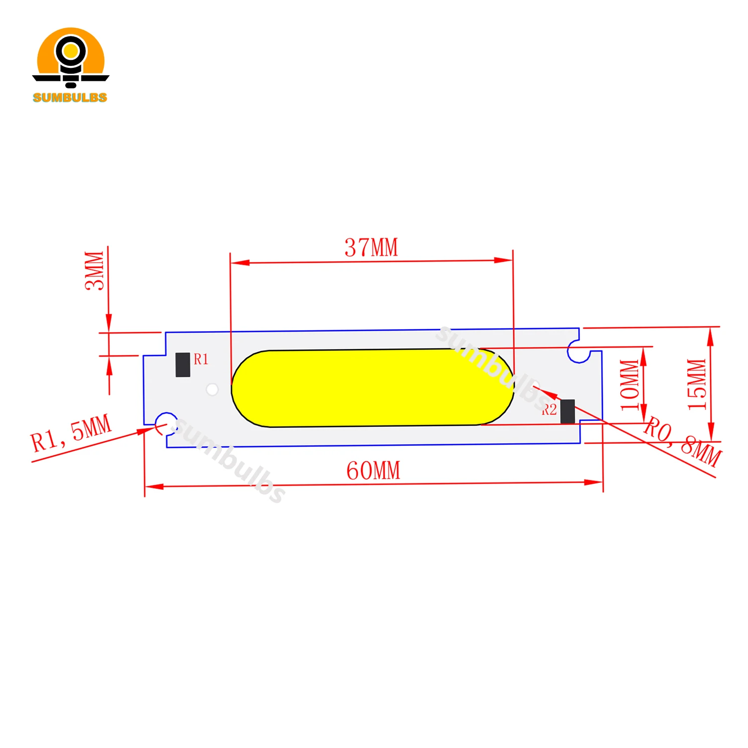 Bande lumineuse LED 60x15mm, 8 couleurs disponibles, ampoule COB 12V DC 2W, puce FLIP pour lampe automatique DIY, offre spéciale