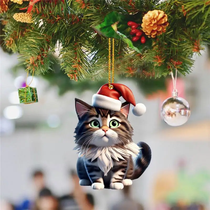 Christmas Modern Home Decoration 2d Acrylic Cartoon Cat Christmas Tree Pendant Christmas Cartoon Cute Christmas Cosas De Navidad