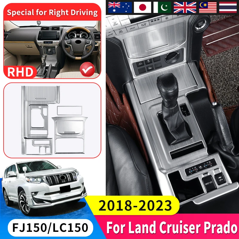 Per 2018-2023 timone destro auto Toyota Land Cruiser Prado 150 pannello in acciaio inox coperchio cambio Lc150 J150 accessori interni 2019 2020 2021 2022