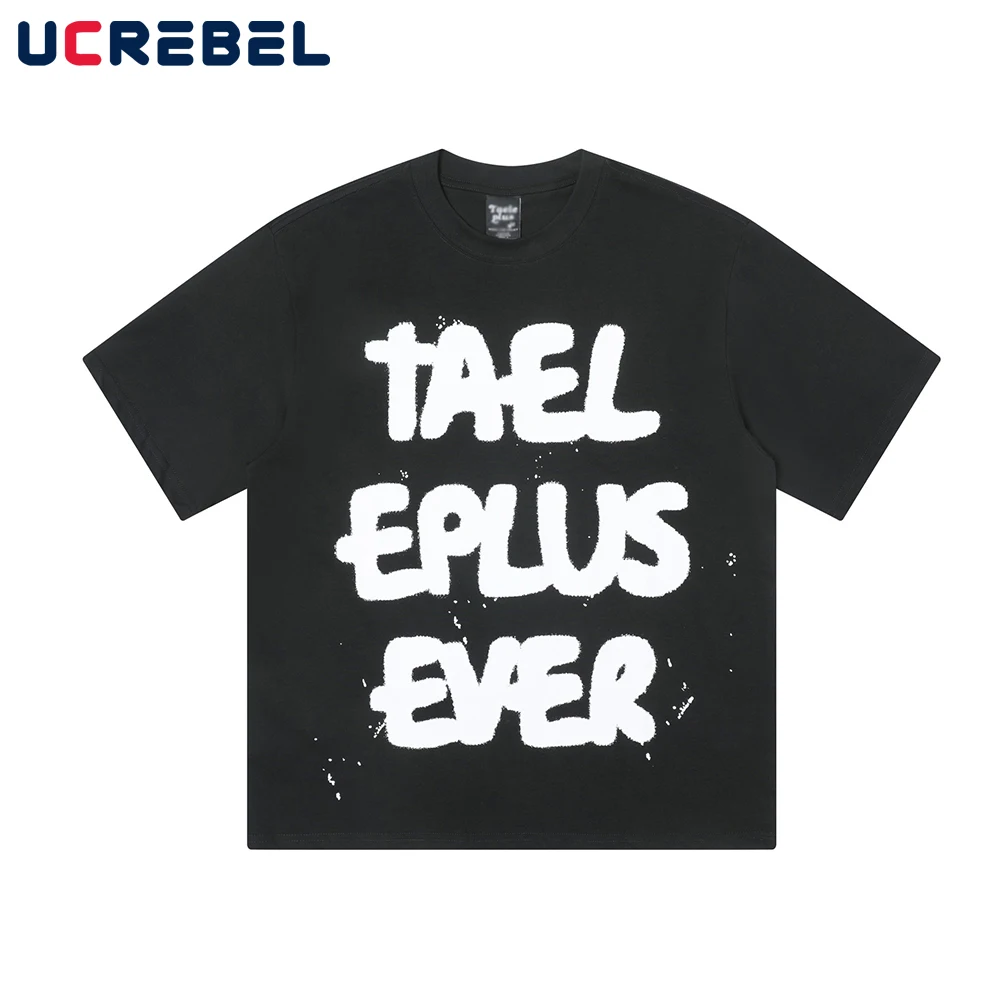 

Graffiti Letter Print Short Sleeve T-shirt Mens Splash Ink Summer High Street Half-Sleeve Loose Crew Neck Cotton Tee Men Tshirt