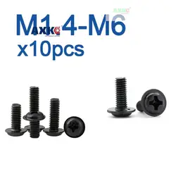10pcs/lot M1.4 M2 M2.5 M3 M 3.5 M4 M5 M6 PWM Black Pan Head Screws with Washer Fixed Motherboard Screws With Pad DIN967