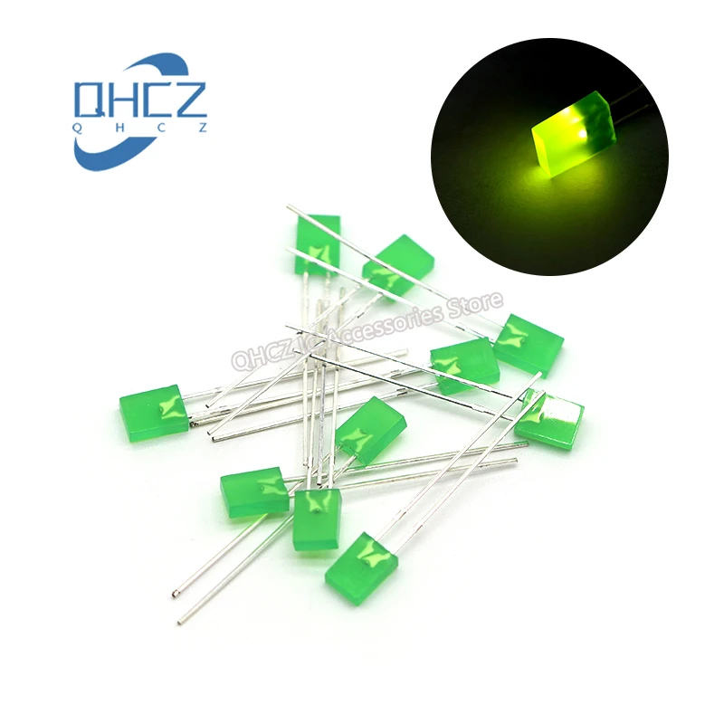 100pcs 2X5X7 green light 2*5*7 green edgeless LED light-emitting diode square highlight yellow green general green 257