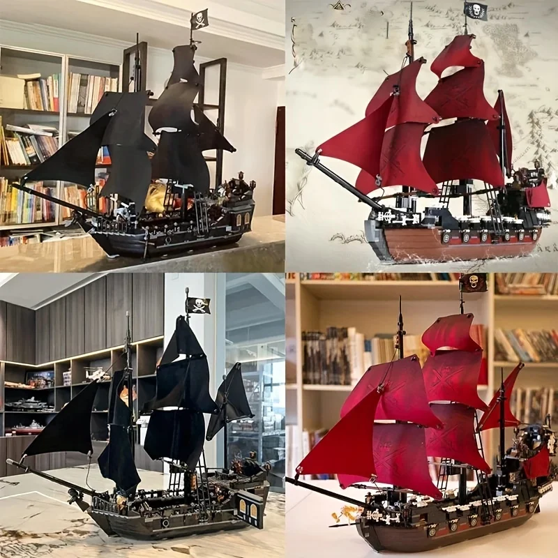 Queen Anne's Revenge Warship Black Pearl Brick Toys Model Building Block 4195 4184 MINISO Disney Pirates Of The Caribbean Ship