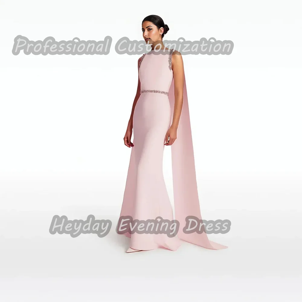 Heyday السعودية O-Neck Beaded Prom Party Gown Straight Crepe Sleeveless Floor Length Elegant Dress For luxurious Woman 2024